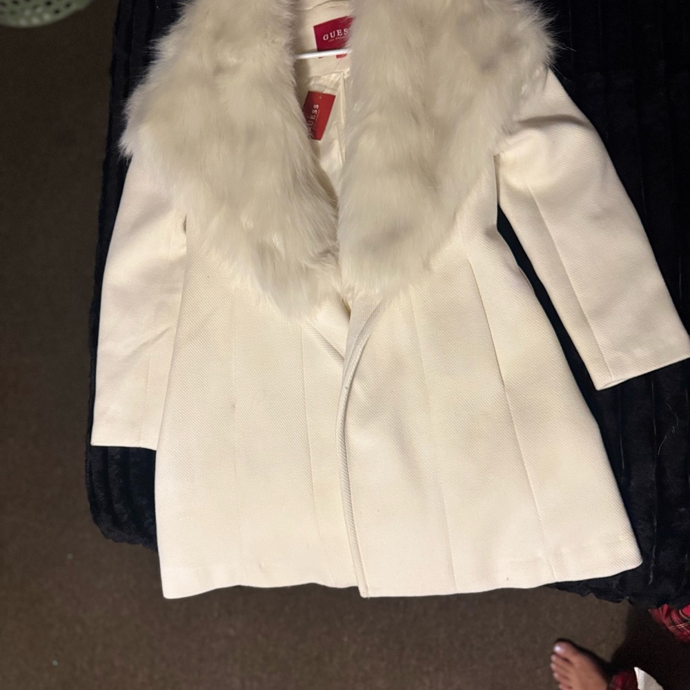 Guess Women's Cream Coat with Faux Fur Collar